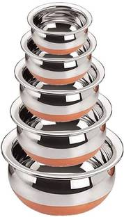Swarni Steel Handi Set Copper Bottom Handi Set/Cookware Set of 5 Pieces Without lid Cookware Set