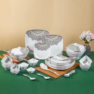 WCSE Pack of 46 Melamin City Gold Dinner Set, Elegant, Break & Stain Resistant, Square shape Dinner Set