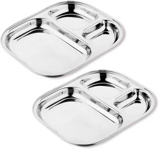 DOKCHAN Stainless Steel Partition Plate 3 in1 / Bhojan Thali / Dinner Plate Sectioned Plate