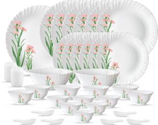 LAOPALA Pack of 35 Opalware Super White and Light, 100% Hygienic break resistance Pink Flower Dinner Set