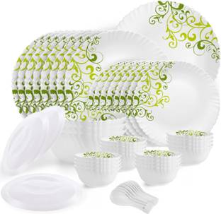 cello Pack of 47 Opalware Dazzle Oleander Crockery Green Dinner Set
