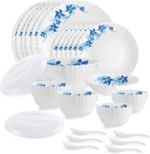 cello Pack of 35 Opalware Blue Swirl Dazzle Dinner Set