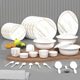 Castleite Pack of 40 Melamin Piccolo Rosin Cream Round Designer Crockery Dinner Set