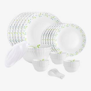 cello Pack of 34 Opalware Dazzle Opalware Tropical Lagoon Dinner Set |Crockery Set |White Dinner Set