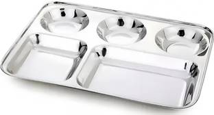 Liolis Stainless Steel Dinner Plate/Bhojan Thali with Rectangle Compartments with 5 Compartment Dinner Set