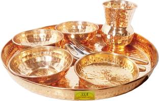 SSA Pack of 8 Copper Pure Copper Thali set Dinner Set