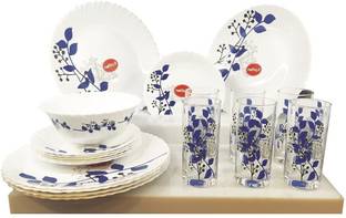 Nolta Pack of 19 Opalware 19Pcs Opalware Dinner Set/ Gift Set with Drinking/Juice Glass(6Pcs) Dinner Set