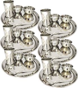 bartan hub Pack of 30 Stainless Steel Dinner Set of 30 PC ( 6 Plates , 6 Glass , 12 Bowls , 6 Spoons ) Dinner Set