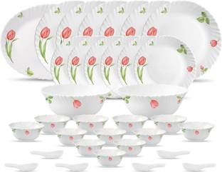 LAOPALA Pack of 33 Opalware Diva Classique Meadow Blush 33 Pcs Dinner Set