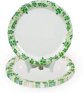 AURKA Pack of 4 Melamin 11" Leafy Border Dinnerware Plates Perfect for Serving Food, Lunch, Breakfast Dinner Set
