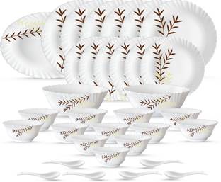 Larah by Borosil Pack of 33 Opalware Super White & Light, 100 % Hygienic food grade O Dinner Set
