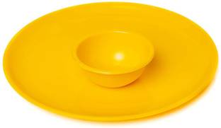 Kanha Plastic Lunch & Dinner Set for Kids/ Adult - 1 Plate, 2 Curry Bowl- Yellow Dinner Set
