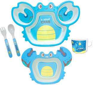 Deepashri Baby Feeding Crab Theme Dinner Set for Kids (Plate, Bowl, Cup, Spoon & Fork)  - 100% Safe Bamboo Fiber