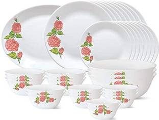 BOROSIL Pack of 36 Opalware LARAH BY BOROSIL 36 N D/SET ROSE GOLD TIARA DESIGN Dinner Set