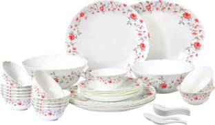 cello Pack of 33 Opalware Imperial Red Rose Fantasy Dinner Set
