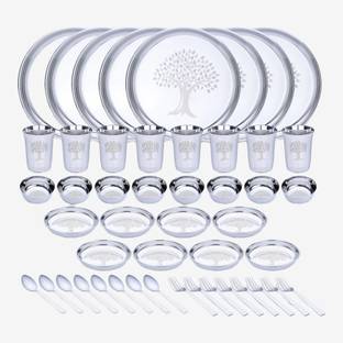 LIMETRO STEEL Pack of 48 Stainless Steel Laser Printed High Grade Dinner Set