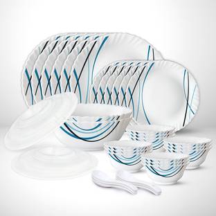 Larah by Borosil Pack of 34 Opalware Galaxy Series Merlin 34 pcs Dinnerset, Opalware Crockery For Dining & Gifting Dinner Set