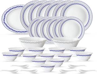 Larah by Borosil Pack of 33 Opalware Super White & Light, 100 % Hygienic food grade JB Dinner Set