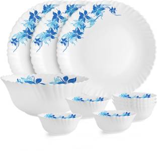 cello Pack of 10 Opalware Dazzle Series Blue Swirl Crockery Set | Dishwasher Safe | Light-Weight Dinner Set