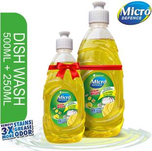 MicroDefence Dishwash Liquid |Plant Based|Remove 3X Grease & Stains|Baby,Pet & Skin Friendly Dish Cleaning Gel