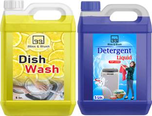 BLISS & BLUSH Washing Machine Liquid Detergent Top 5L & Dish Wash Lemon 5L Dish Cleaning Gel