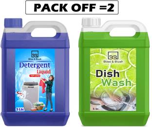 BLISS & BLUSH 5 Ltr Top Load Washing Machine Laundary Liquid Detergent 5 Ltr green dish wash Multi-Fragrance Liquid Detergent