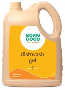 Born Good Plant Based Dishwash Gel - 5 Litre | USDA Certified | Eco-Friendly, Non-Toxic | Baby Safe & Pet Safe | Skin Friendly Dish Cleaning Gel