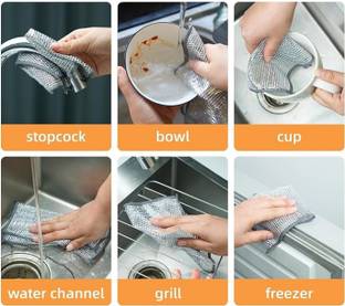 RadhaTex Pack of 5 Multifunctional Reusable Steel Wire Dishwashing Scrub Pad CCx5.1325 Stainless Steel Scrub