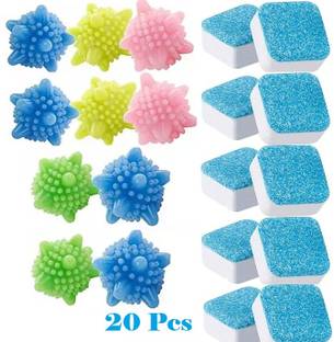 AirSoft (10+10) Washing Machine Cleaner Tablet Front and Top Load & Laundry Dryer Balls Dishwash Bar