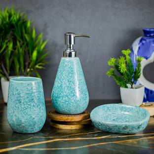 kaolinite Bathroom Accessories Set with Soap Dispenser, Soap Case, and Toothbrush Holder Ceramic Bathroom Set