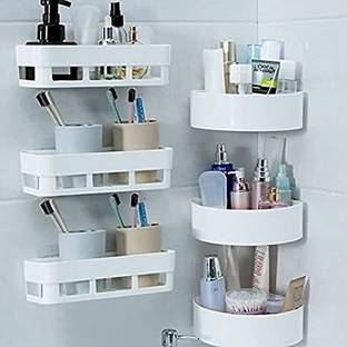 Laxical SET OF 6 ABS Plastic Multipurpose Home Decor Kitchen Bathroom Accessories Sets Plastic Wall Shelf