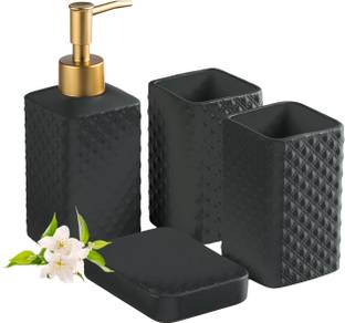 Ekhasa Ceramic Bathroom Accessories | Includes Soap Dispenser, Soap Dish, Tumblers | Ceramic Bathroom Set