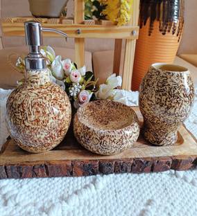 Niyara 3 Piece Splash Design Bathroom Accessory Set Ceramic Stoneware Combo Ceramic Bathroom Set