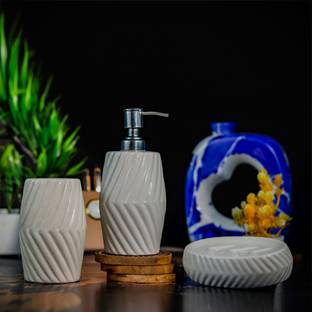 kaolinite Bathroom Accessories Set with Soap Dispenser, Soap Case, and Toothbrush Holder Ceramic Bathroom Set