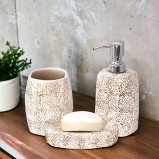 The Transit Story Hand-Painted Liquid Soap Dispenser, Soap Case & Toothbrush Holder Rust-Proof Ceramic Bathroom Set