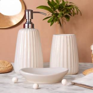 The Transit Story Hand-Painted Liquid Soap Dispenser, Soap Case & Toothbrush Holder Rust-Proof Ceramic Bathroom Set