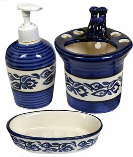 Raj Royal Ceramic Bathroom Accessory Brush Toothpaste Holder with Soap Dish for Home Bathroom Set of 3 Ceramic Bathroom Set