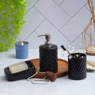 The Transit Story Hand-Painted Liquid Soap Dispenser, Soap Case & Toothbrush Holder Rust-Proof Ceramic Bathroom Set