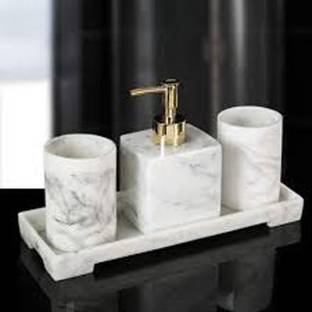 spadeit Premium Design Soap Holder, Dispenser, Tumbler and Tray Bathroom Accessory Set Marble Bathroom Set