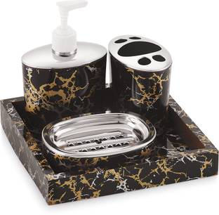 Tedemel LIZA Classy Tooth Brush Holder/Soap Dispenser/Soap Dish/Tray 4pc set GraniteLook Plastic Toothbrush Holder