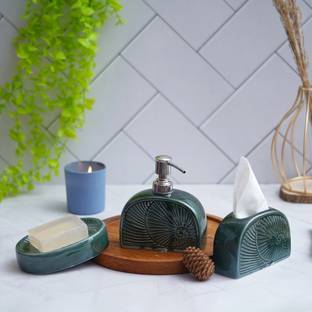 The Transit Story Hand-Painted Liquid Soap Dispenser, Soap Case & Toothbrush Holder Rust-Proof Ceramic Bathroom Set