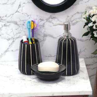 The Transit Story Hand-Painted Liquid Soap Dispenser, Soap Case & Toothbrush Holder Rust-Proof Ceramic Bathroom Set