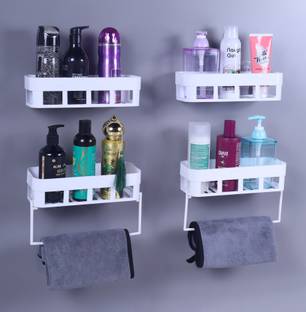 ARTHANA 4 Multipurpose Wall Shelves with 2 Towel Hangers For Bathroom And Kitchen Plastic Wall Shelf