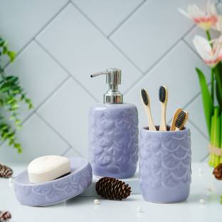 The Transit Story Ceramic Soap Case, Toothbrush Holder and Soap Dispenser Set of 3 Ceramic Bathroom Set