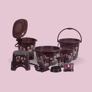 VeleSolv Durable Unbreakable Daily Use(King-Chocolate) Plastic Bathroom Set