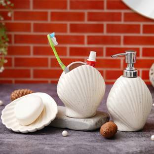 The Transit Story Hand-Painted Liquid Soap Dispenser, Soap Case & Toothbrush Holder Rust-Proof Ceramic Bathroom Set