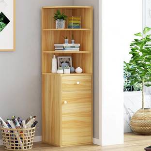 KAWACHI Corner Display Cabinet Drawer Bookshelf Engineered Wood Display Unit