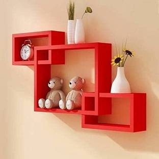 Green Decor Intersecting Square Shape Wall Mounted Shelf Rack for Bedroom & Living Room MDF (Medium Density Fiber) Wall Shelf