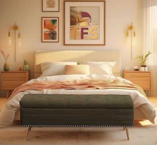 TFS Nail-head Velvet Fabric Tufted 2 seater Bench/Sofa for Bedroom/Living-room Solid Wood Settee