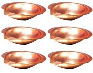 mnaonline Pure Copper Plain diya Copper (Pack of 6) Table Diya
